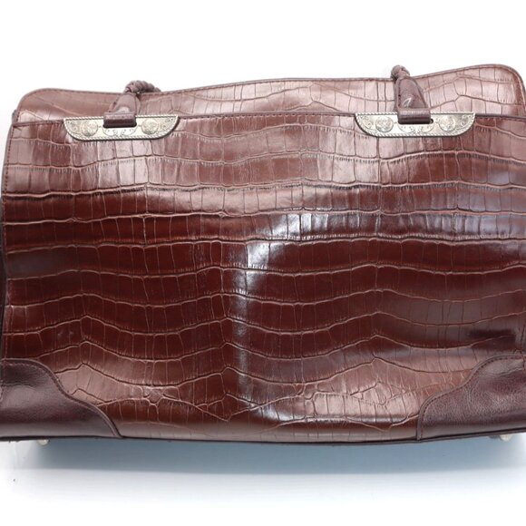 Bueno Brown Faux Crocodile Tote Bag With Braided Handles Printed Interior - Picture 11 of 13